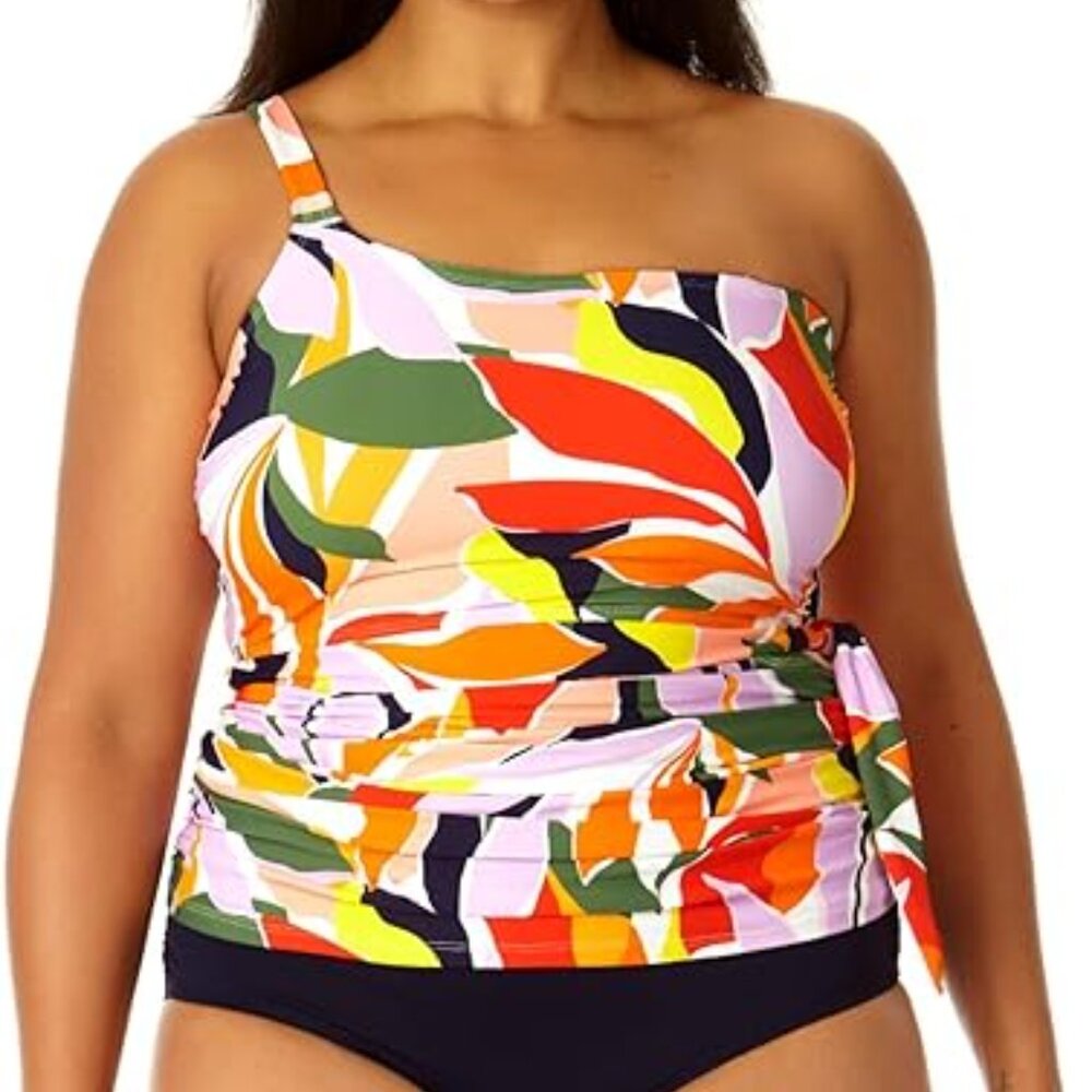 NWT Anne Cole Women's Asymmetrical Side Tie Tankini Top XS-18W $100 LLL262